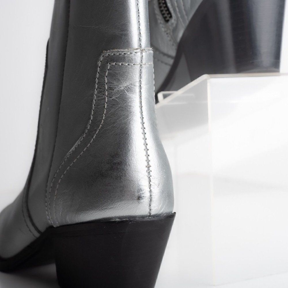 Zara Womens Metallic Silver Cowboy Leather Ankle Boots Western US 6.5 EU 37 NWT - Picture 9 of 11